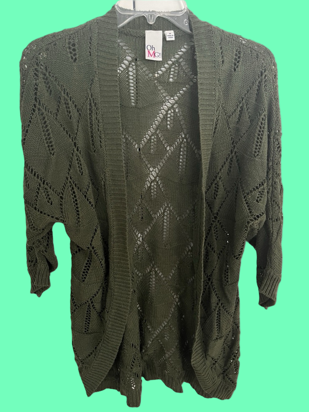 ☀️ 🇺🇸 Oh MG! Olive Green Long Crochet Cardigan